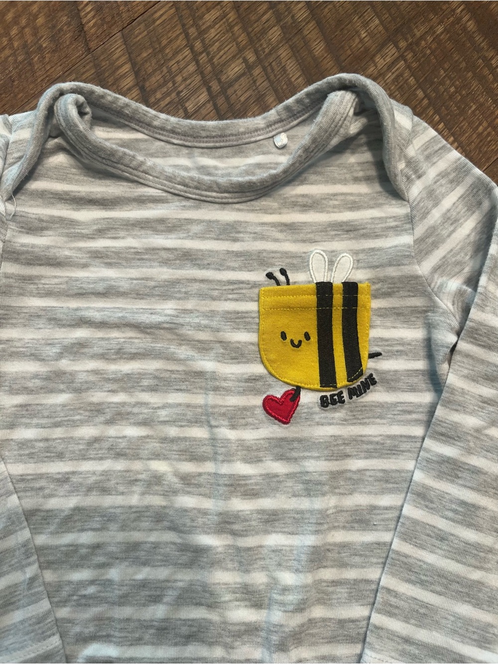 Little Sleepies Gray Striped Baby One-Piece with Yellow Bee Patch - Picture 2 of 3